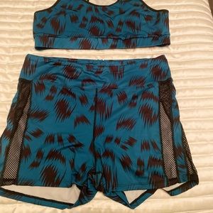 Plus size Athletic Set sports bra and fishnet biker shorts